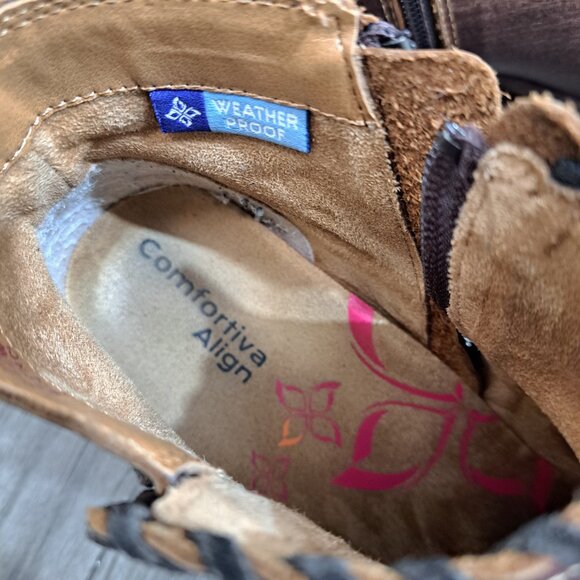 Comfortiva Align Leather Weatherproof Ankle Boots Women's Size 8W Brown Zip Side - Picture 7 of 8